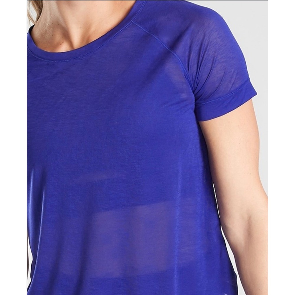 Athleta Royal Blue Sheer Lightweight Raglan Sleeve T-Shirt‎ Top Size S
